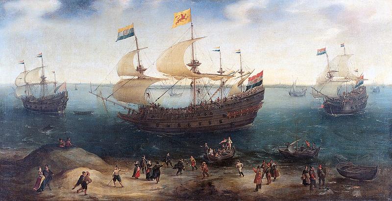 Hendrik Cornelisz. Vroom The Amsterdam fourmaster De Hollandse Tuyn and other ships on their return from Brazil under command of Paulus van Caerden. France oil painting art